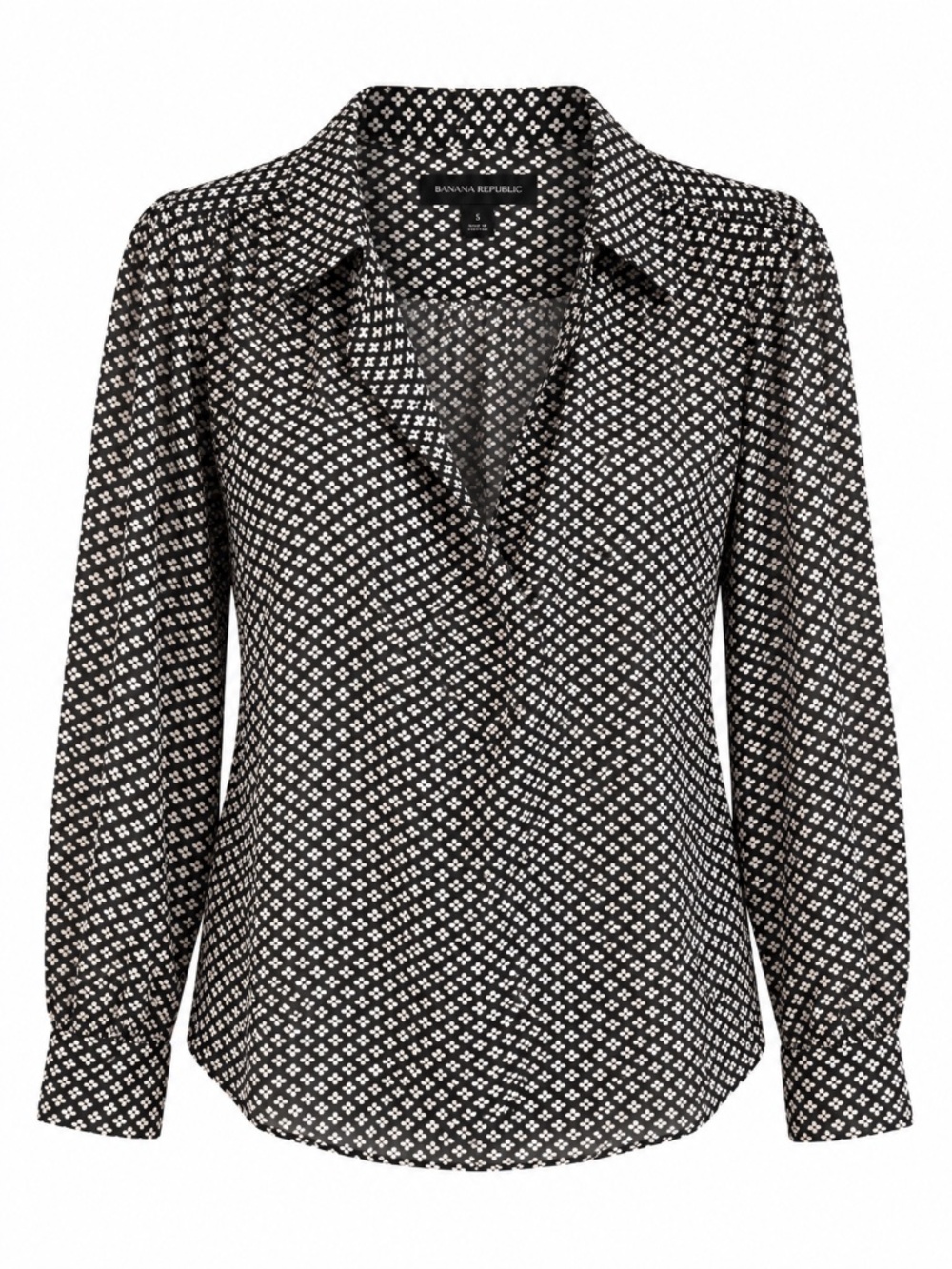 Banana Republic Black & White Printed Long Sleeve Blouse – Size Small